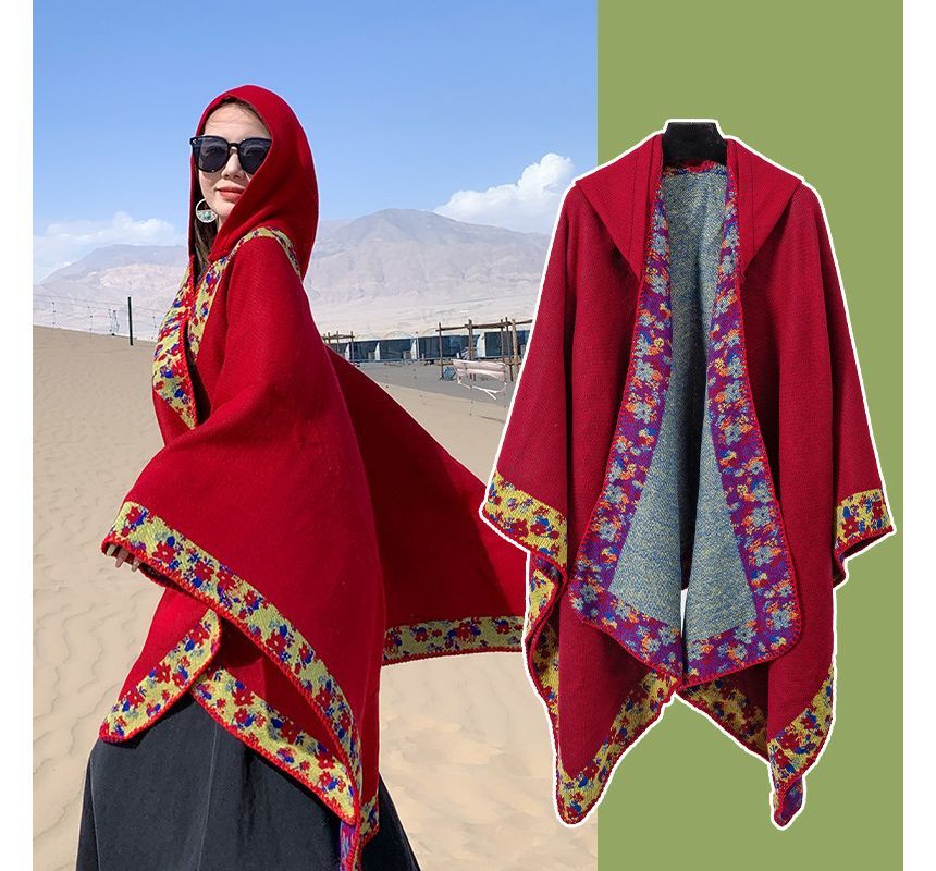 Floral Trim Hooded Cape SpreePicky