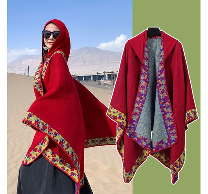 Floral Trim Hooded Cape SpreePicky