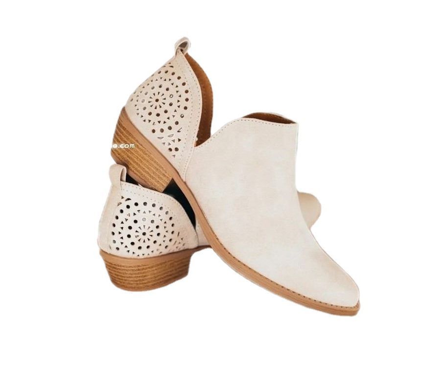 Cutout Chunky Heel Ankle Boots SpreePicky