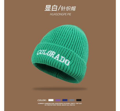 Lettering Embroidered Knit Beanie SpreePicky