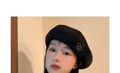 Floral Knit Beret Hat SpreePicky