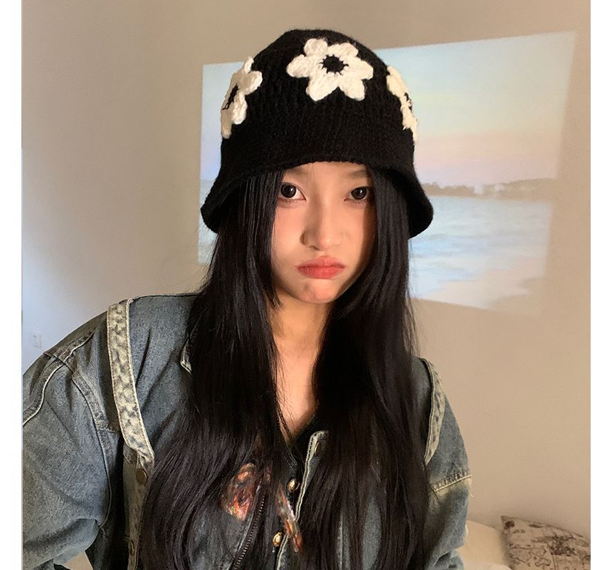 Floral Yarn Knit Bucket Hat SpreePicky