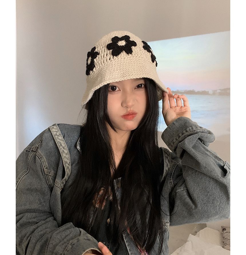 Floral Yarn Knit Bucket Hat SpreePicky