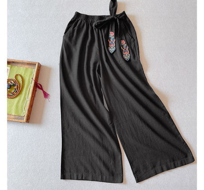 Elastic Waist Embroidered Wide Leg Pants SpreePicky