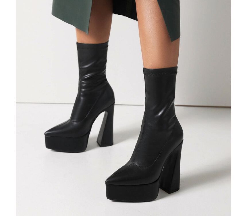 Pointed Toe Platform High Heel Short Boots SpreePicky