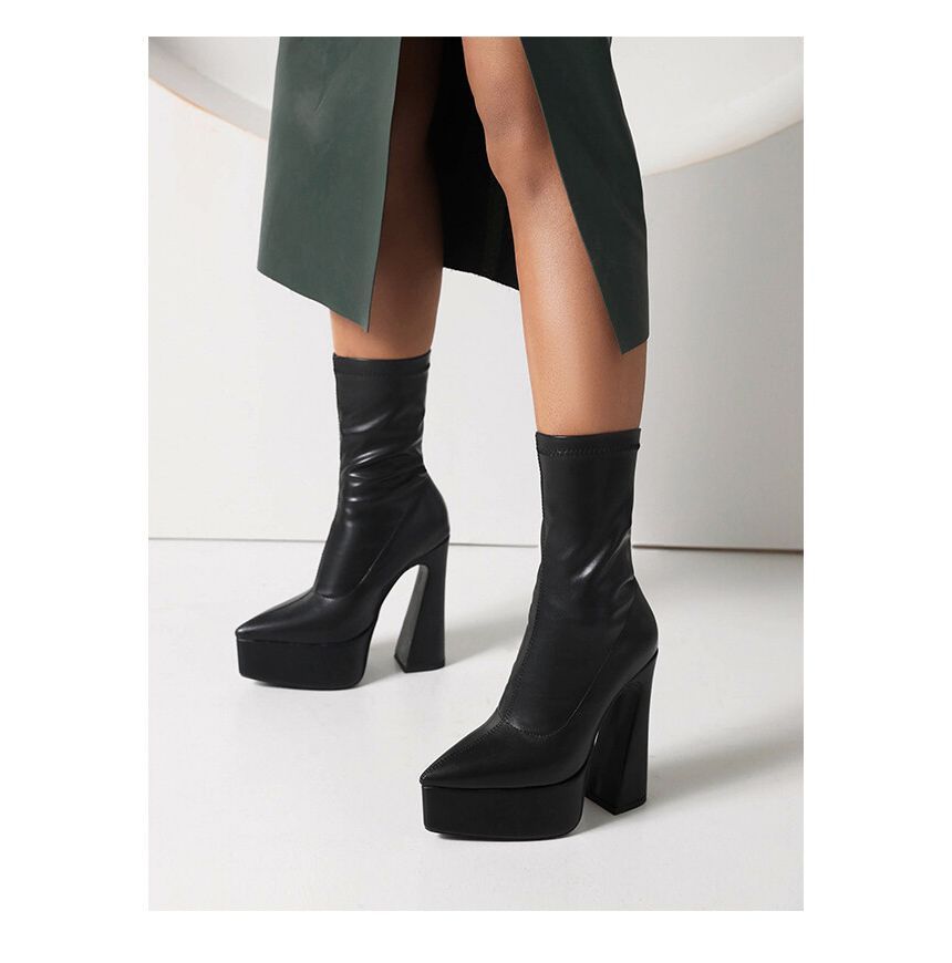 Pointed Toe Platform High Heel Short Boots SpreePicky