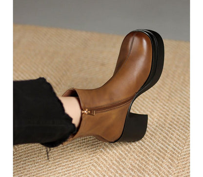 Square Toe Platform Block Heel Short Boots SpreePicky