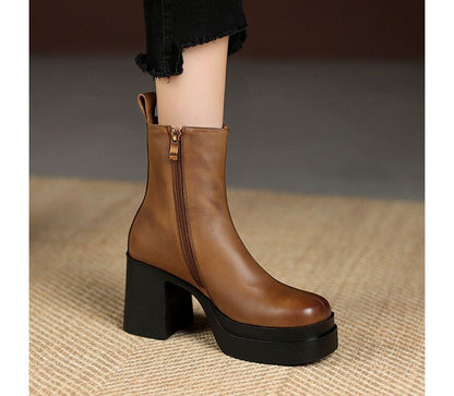 Square Toe Platform Block Heel Short Boots SpreePicky