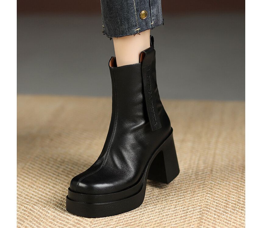 Square Toe Platform Block Heel Short Boots SpreePicky