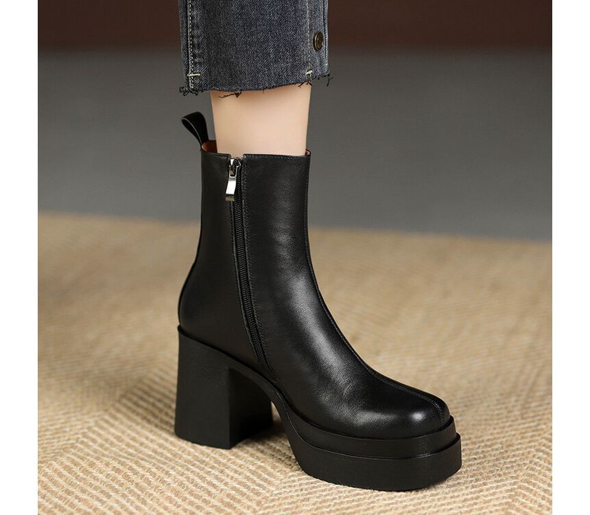 Square Toe Platform Block Heel Short Boots SpreePicky