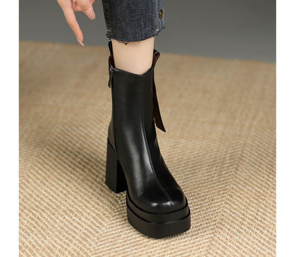 Square Toe Platform Block Heel Short Boots SpreePicky