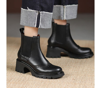 Platform Wingtip Block Heel Chelsea Boots SpreePicky