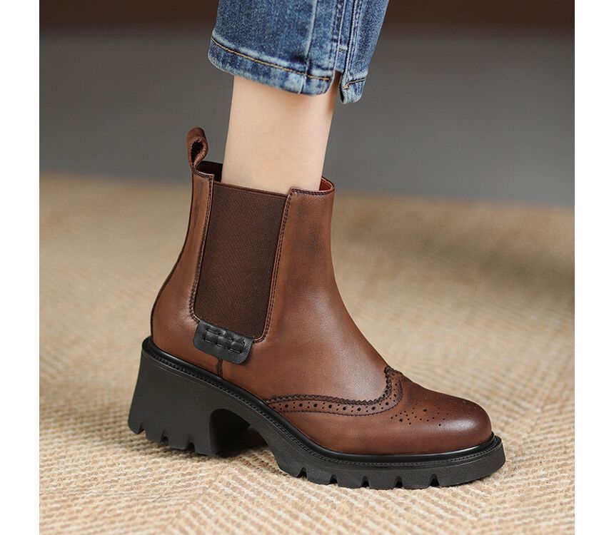 Platform Wingtip Block Heel Chelsea Boots SpreePicky