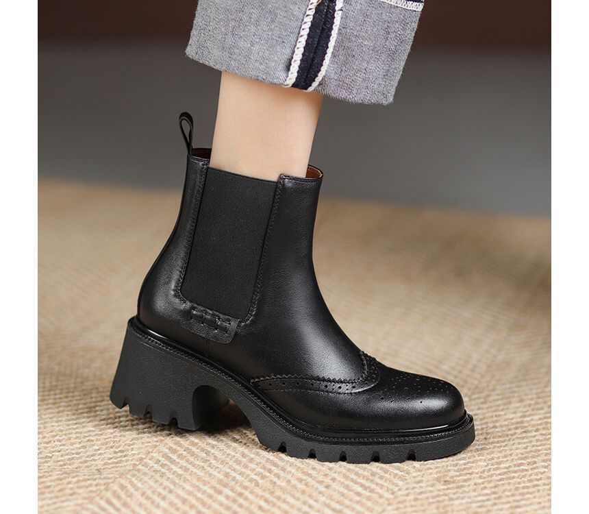 Platform Wingtip Block Heel Chelsea Boots SpreePicky