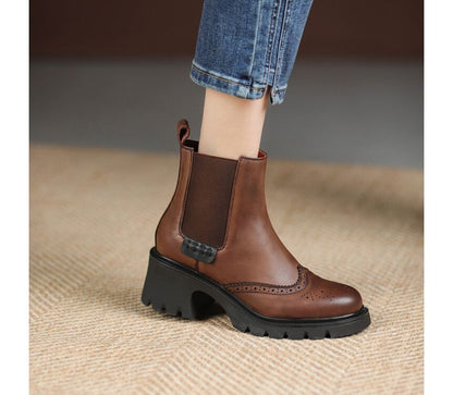 Platform Wingtip Block Heel Chelsea Boots SpreePicky