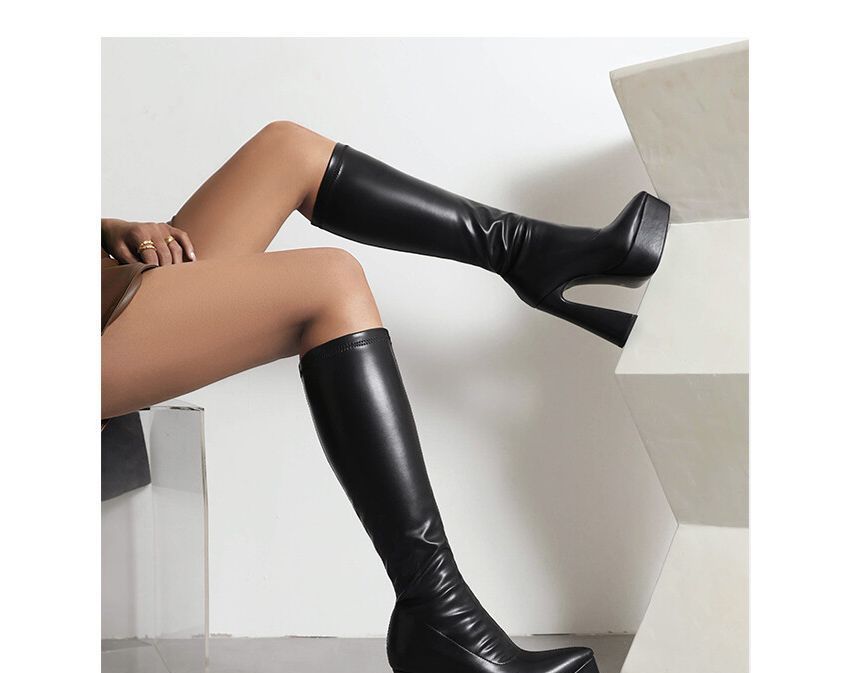 Pointed Toe Platform Panel High Heel Knee High Boots SpreePicky