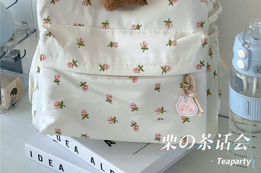 Floral Multi-Pocket Backpack / Bag Charm / Set SpreePicky