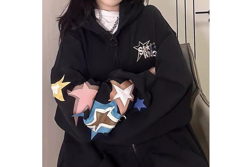 Star Applique Zip Hoodie SpreePicky