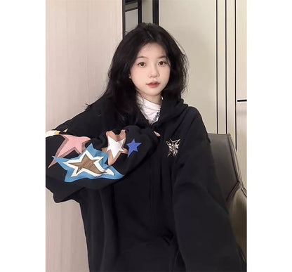 Star Applique Zip Hoodie SpreePicky