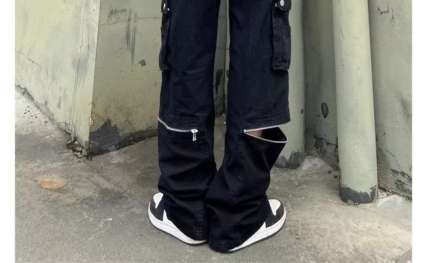 Low Waist Straight-Fit Boot-Cut Cargo Pants SpreePicky