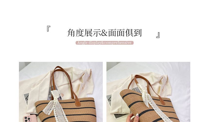 Set: Striped Straw Tote Bag + Lace Strap SpreePicky