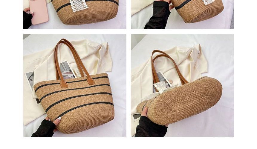 Set: Striped Straw Tote Bag + Lace Strap SpreePicky