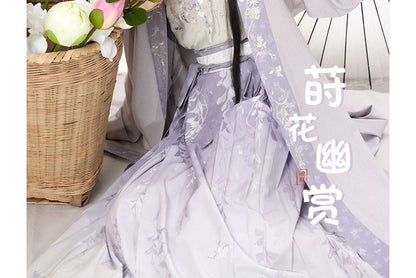 Traditional Chinese Embroidered Camisole Top / High Rise Print Pleated Maxi A-Line Wrap Skirt / Open Front Long Jacket / Set SpreePicky