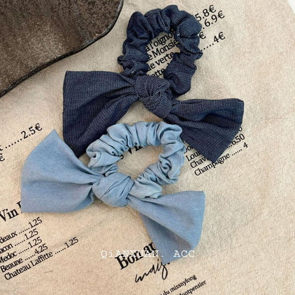 Bow Denim Scrunchie SpreePicky