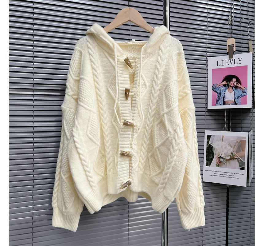 Plain Hooded Cable Knit Toggle Cardigan SpreePicky