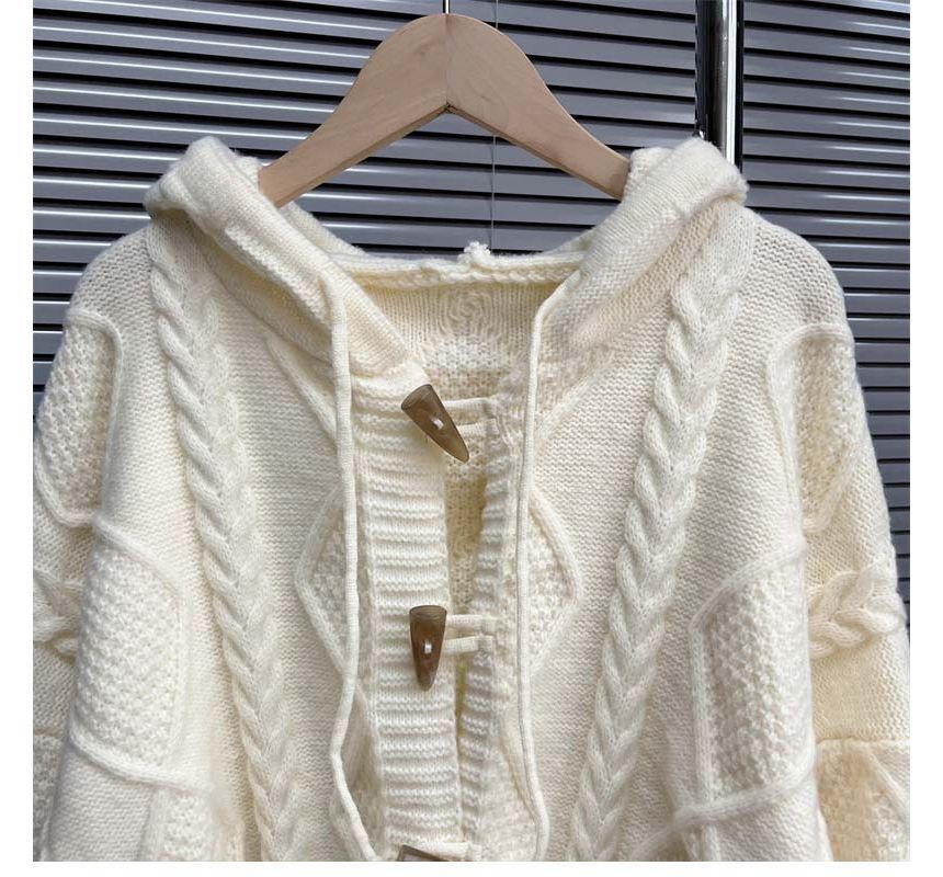 Plain Hooded Cable Knit Toggle Cardigan SpreePicky