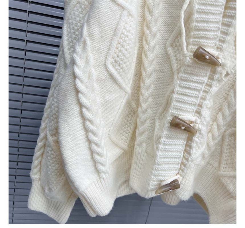 Plain Hooded Cable Knit Toggle Cardigan SpreePicky