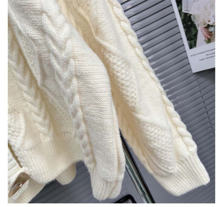 Plain Hooded Cable Knit Toggle Cardigan SpreePicky