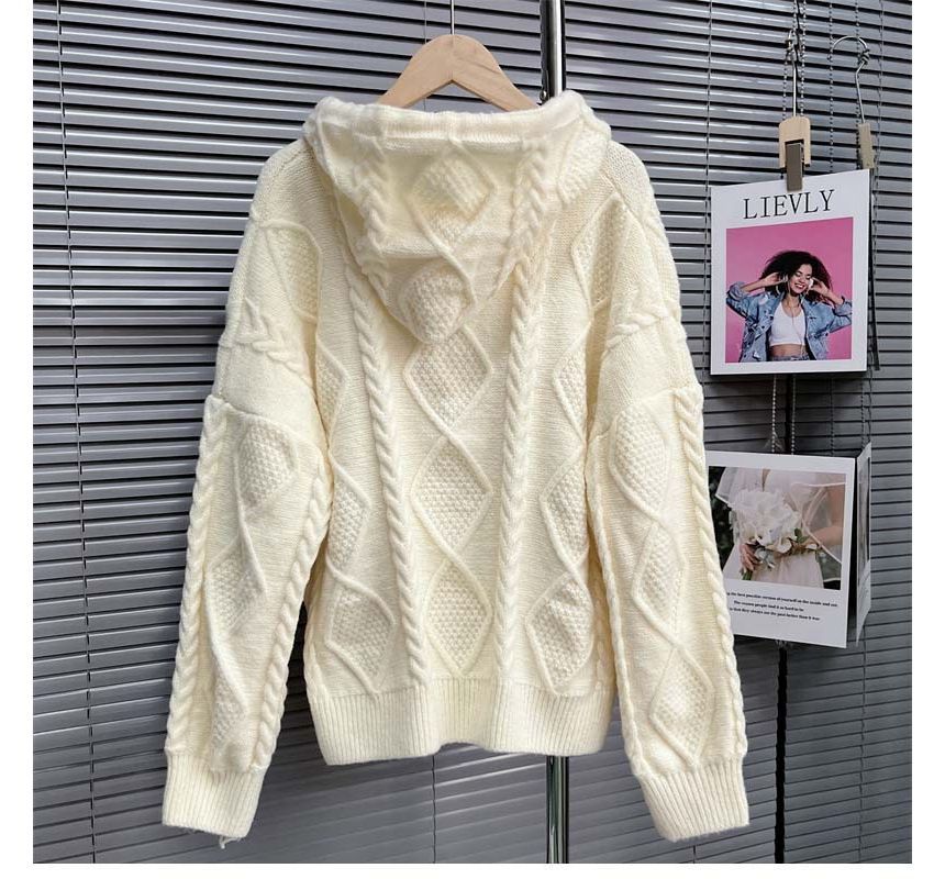 Plain Hooded Cable Knit Toggle Cardigan SpreePicky