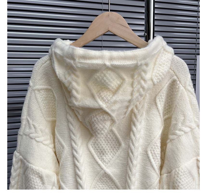 Plain Hooded Cable Knit Toggle Cardigan SpreePicky