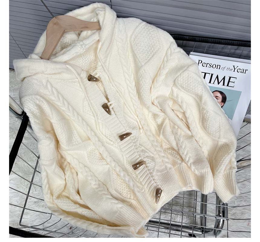 Plain Hooded Cable Knit Toggle Cardigan SpreePicky