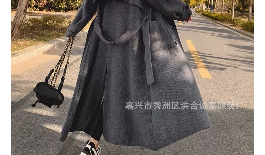 Plain Midi Knit Double-Breasted Trench Coat SpreePicky