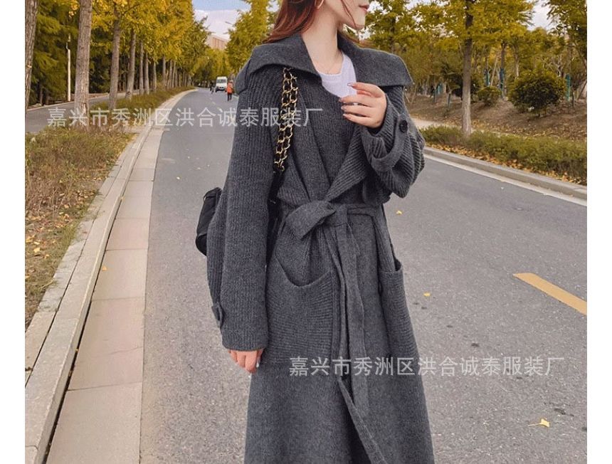 Plain Midi Knit Double-Breasted Trench Coat SpreePicky