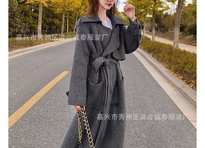 Plain Midi Knit Double-Breasted Trench Coat SpreePicky