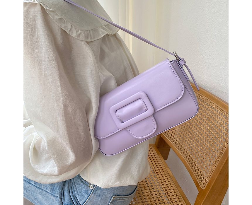 Faux Leather Buckled Flap Shoulder Bag SpreePicky