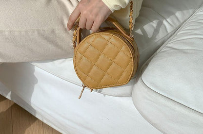 Faux Leather Quilted Round Crossbody Bag SpreePicky