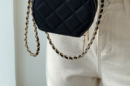 Faux Leather Quilted Round Crossbody Bag SpreePicky