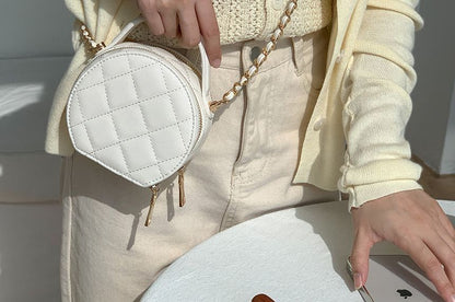 Faux Leather Quilted Round Crossbody Bag SpreePicky