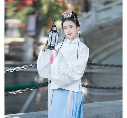 Flower Embroidered Hanfu Blouse / High Waist Maxi A SpreePicky