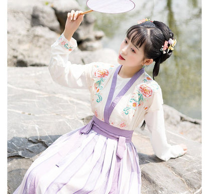 Flower embroidered Hanfu Vest / Blouse / High Waist Floral Maxi A SpreePicky