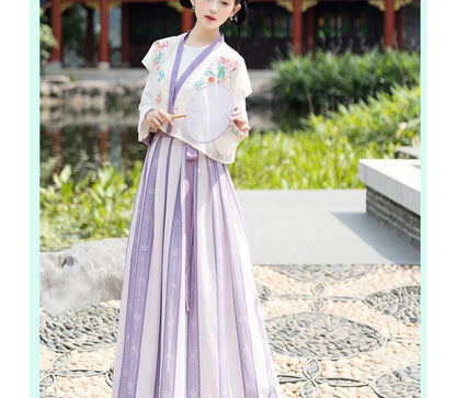 Flower embroidered Hanfu Vest / Blouse / High Waist Floral Maxi A SpreePicky