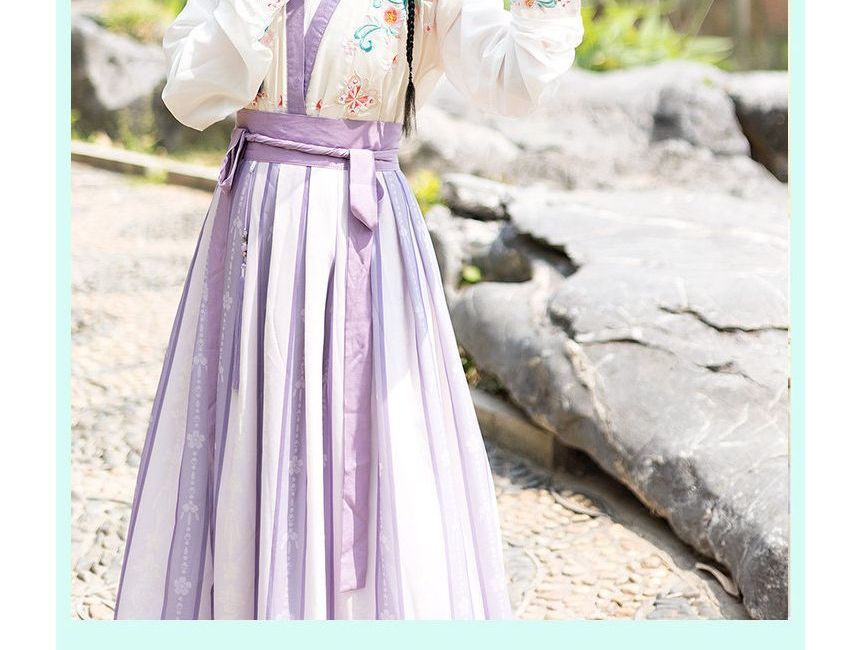 Flower embroidered Hanfu Vest / Blouse / High Waist Floral Maxi A SpreePicky