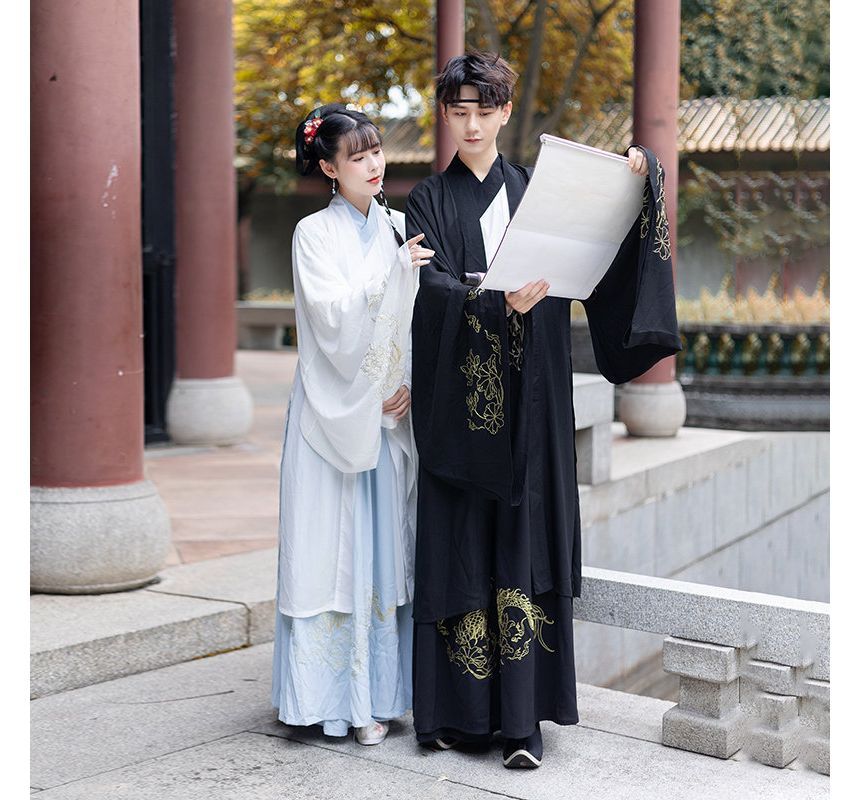 Couple Matching Embroidered Hanfu Jacket / Blouse / High Waist Maxi A SpreePicky