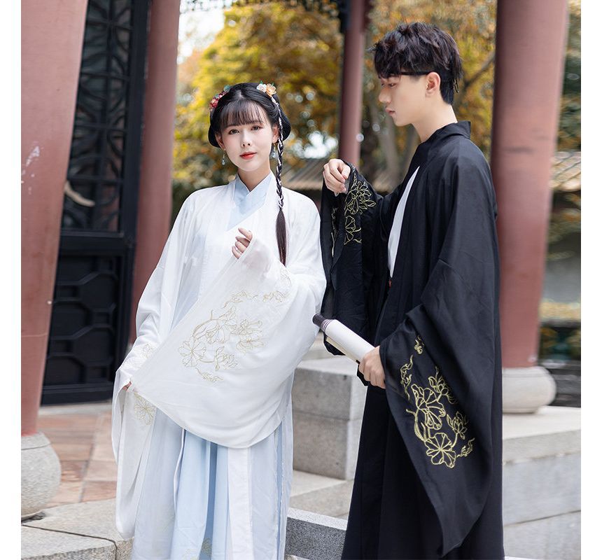 Couple Matching Embroidered Hanfu Jacket / Blouse / High Waist Maxi A SpreePicky