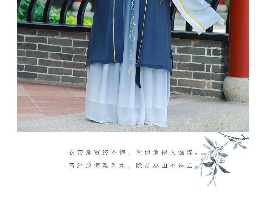 Crane Embroidered Hanfu Jacket / Patterned Blouse / High Waist Chinese Character Print Maxi A SpreePicky