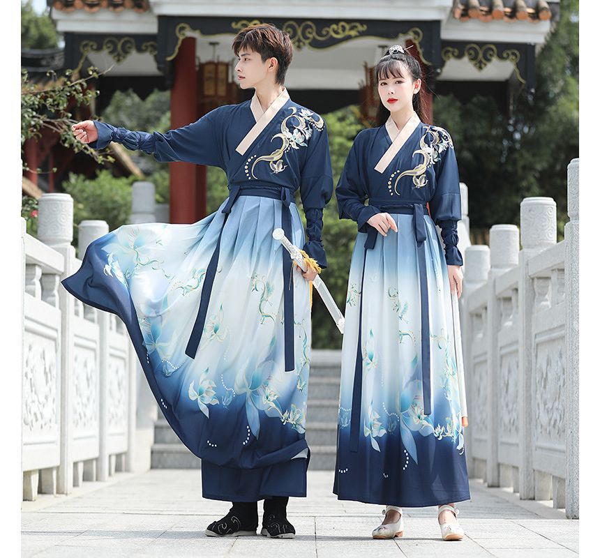 Couple Matching Flower Embroidered Hanfu Costume Set SpreePicky